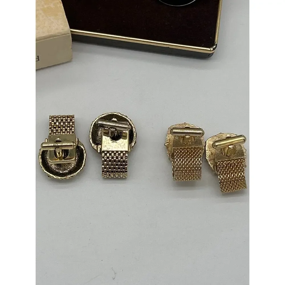 Vintage Cufflink Lot Avon Rolls Royce 1972 Gold Tone Mesh Wrap Cufflinks 3 Pairs